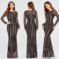 Sequins Women Maxi Dresses Long Sleeve Female Party Dresses MANDOTOS