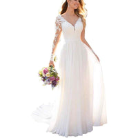 Sexy Backless Deep V-neck Wedding Dress Women White Evening Dress MANDOTOS