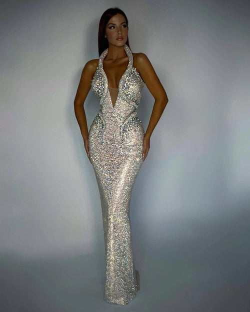 Sexy Sequined Banquet Dress Sheath Trailing Evening Dress MANDOTOS