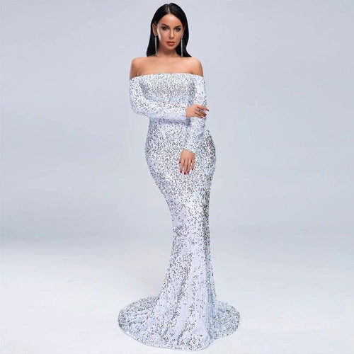 Sexy Strapless Long Sleeve Sequins Party Evening Dress MANDOTOS
