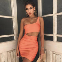 Slim One-shoulder Short Dress Sexy Fashion Hollow Mini Dresses For Women MANDOTOS