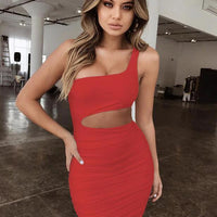 Slim One-shoulder Short Dress Sexy Fashion Hollow Mini Dresses For Women MANDOTOS