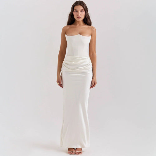 Slim Tube Top Long Dress Sexy Fashion Bandeau Backless Party Evening Dresses For Women Clothing MANDOTOS