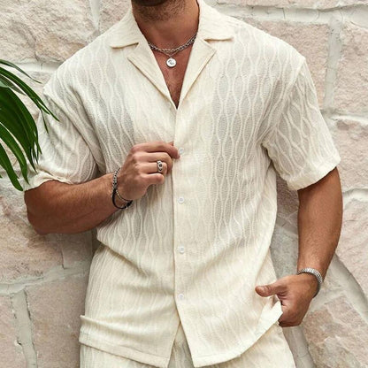 Stylish Men's Summer Tracksuit - Relaxed Fit Two-Piece Lapel Shirt & Shorts for Beach Holidays MANDOTOS