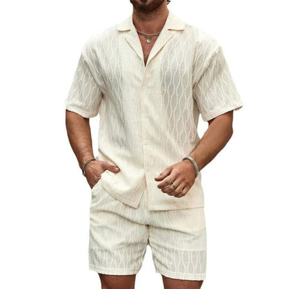 Stylish Men's Summer Tracksuit - Relaxed Fit Two-Piece Lapel Shirt & Shorts for Beach Holidays MANDOTOS