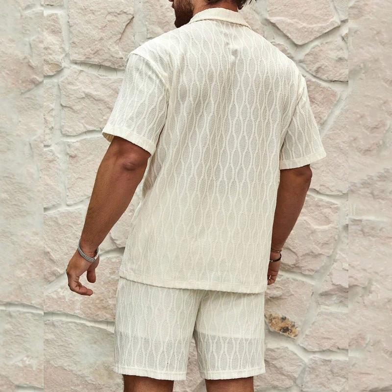 Stylish Men's Summer Tracksuit - Relaxed Fit Two-Piece Lapel Shirt & Shorts for Beach Holidays MANDOTOS