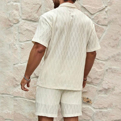Stylish Men's Summer Tracksuit - Relaxed Fit Two-Piece Lapel Shirt & Shorts for Beach Holidays MANDOTOS