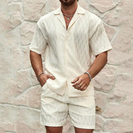 Stylish Men's Summer Tracksuit - Relaxed Fit Two-Piece Lapel Shirt & Shorts for Beach Holidays MANDOTOS