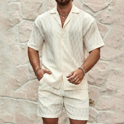 Stylish Men's Summer Tracksuit - Relaxed Fit Two-Piece Lapel Shirt & Shorts for Beach Holidays MANDOTOS