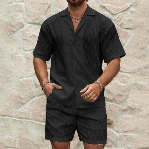 Stylish Men's Summer Tracksuit - Relaxed Fit Two-Piece Lapel Shirt & Shorts for Beach Holidays MANDOTOS