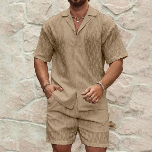 Stylish Men's Summer Tracksuit - Relaxed Fit Two-Piece Lapel Shirt & Shorts for Beach Holidays MANDOTOS