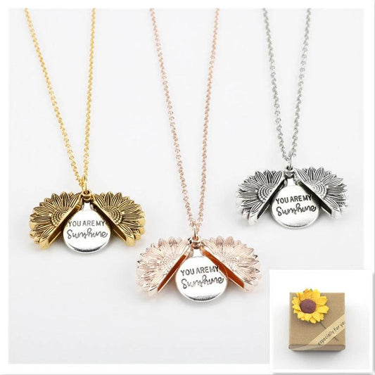 Mandotos sunflower double lettering necklace featuring a delicate chain and sunflower pendant, stylish jewelry accessory.