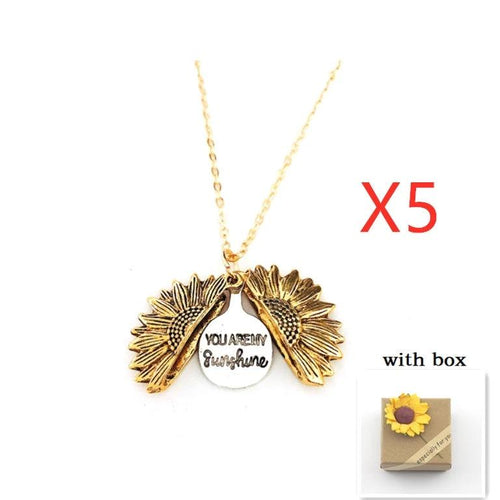 Mandotos sunflower double lettering necklace featuring delicate chain and sunflower pendant, stylish jewelry accessory.