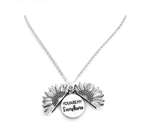 Mandotos sunflower double lettering necklace featuring a delicate chain and sunflower pendant with customizable initials.