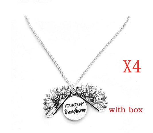 Mandotos sunflower double lettering necklace with gold chain and pendant featuring a sunflower design and custom initials.