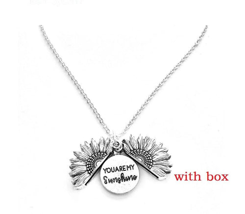 Mandotos sunflower double lettering necklace featuring a gold chain and sunflower pendant, stylish and elegant jewelry piece.