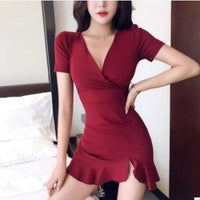 V-neck Bag Hip High Waist Slimming Fish Tail Dress MANDOTOS