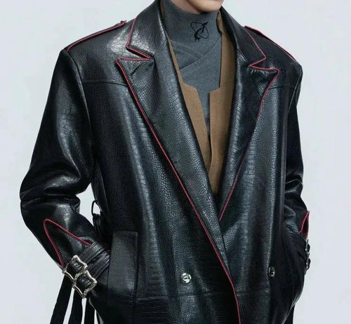 Wide Shoulder Fur Metal Belt Waist Long-cut Coat - MANDOTOS