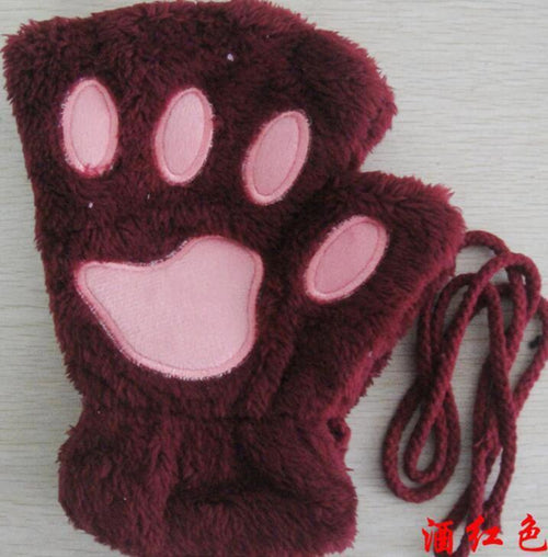 Winter Lovely Half Cover Paw Bear Cat Claw Gloves Short Finger MANDOTOS