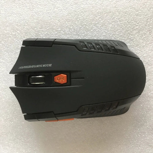 Wireless MANDOTOS mouse with ergonomic design and adjustable scroll wheel, shown on a clean desk surface.