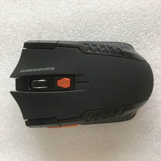 Wireless MANDOTOS mouse with ergonomic design and adjustable scroll wheel, shown on a clean desk surface.