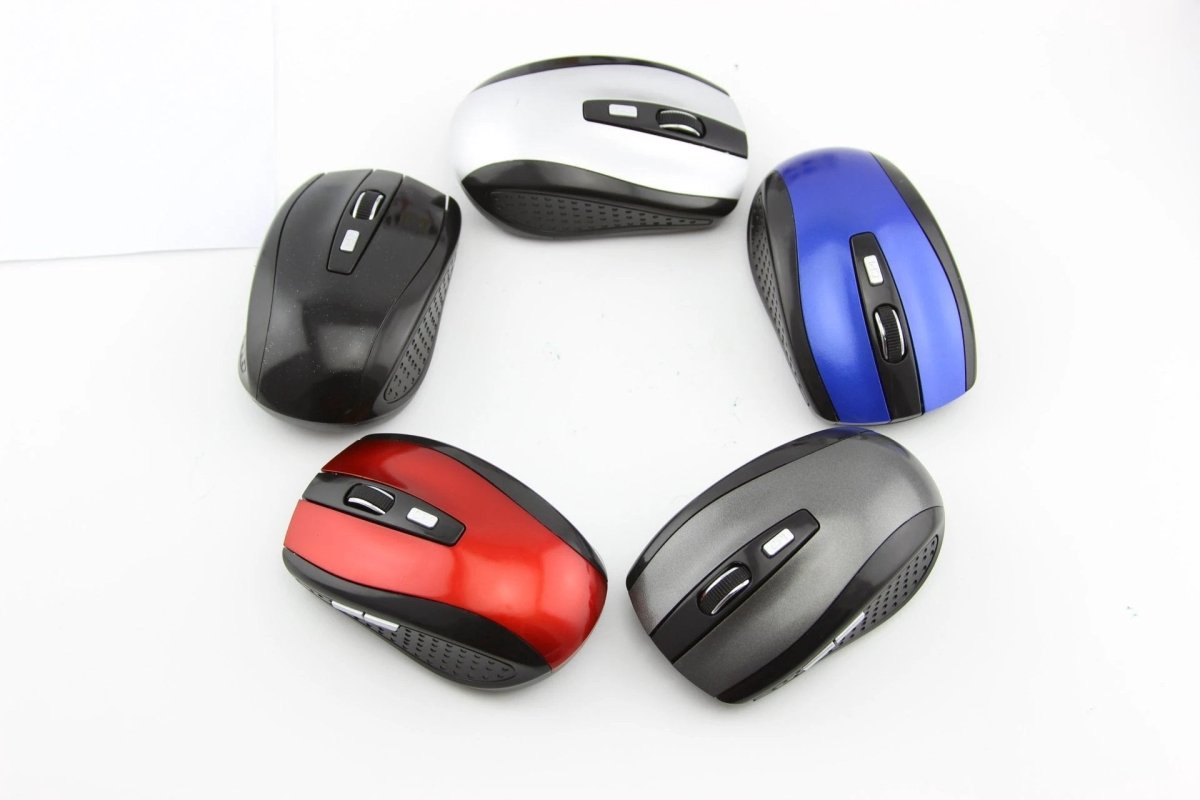 Mandotos wireless office computer mouse, ergonomic design, black, with scroll wheel and USB receiver for seamless wireless use.