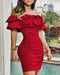 Women Black Off Shoulder Ruched Layered Ruffles Bodycon Dress MANDOTOS