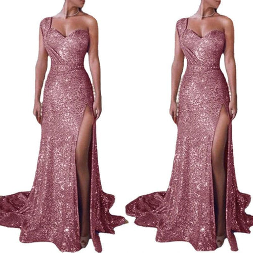 Women's Clothing One-shoulder Sleeveless Bronzing Split Dress MANDOTOS