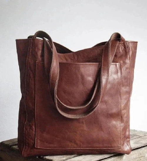 Women's soft leather shoulder bag with pocket, vintage design, portable and stylish, by MANDOTOS