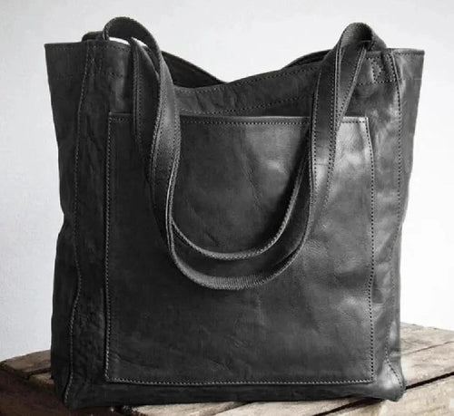 Women's soft leather vintage shoulder bag with pocket by MANDOTOS, featuring a portable design and classic style.
