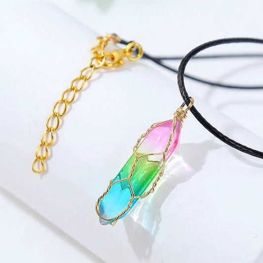 Women's transparent geometric diamond crystal necklace by MANDOTOS featuring a modern, elegant design with sparkling crystal accents.