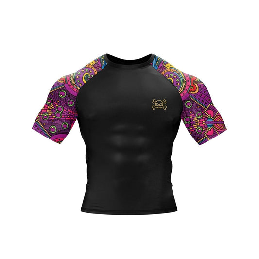 Mandotos XMARTIAL Aztec long and short sleeve unisex shirt with colorful graphic sleeve panels, vibrant and stylish.