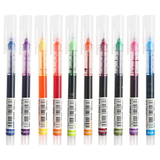 10Pcs/set High Quality Needle Type Gel Pens Straight Liquid Ballpoint Pen Kawaii Stationery School Office Supplies Writing - MANDOTOS