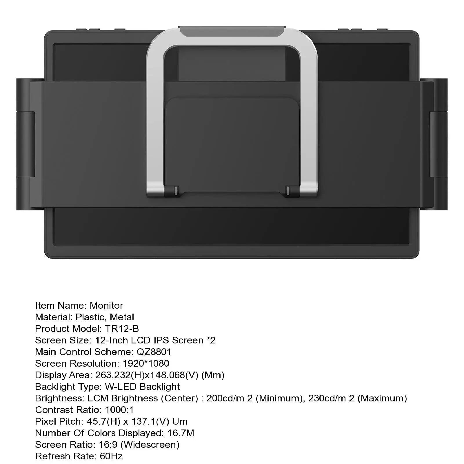 MANDOTOS 12-inch dual monitor extender for laptops, HD IPS LCD screen, compatible with MacBook and Huawei laptops.