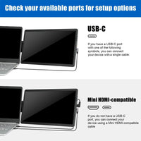 MANDOTOS 12-inch dual monitor extender with 1920x1080 HD IPS LCD screens for MacBook and Huawei laptops.