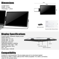 MANDOTOS 12-inch HD IPS LCD dual monitor screen extender for laptops, compatible with MacBook and Huawei, featuring 1920x1080 resolution.