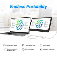 MANDOTOS 12-inch laptop dual monitor with 1920x1080 HD IPS LCD screen extender for MacBook and Huawei laptops.