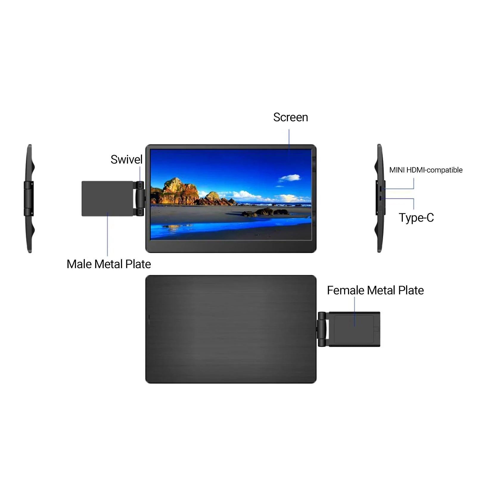 12 Inch Laptop Dual Monitor 1920*1080 HD IPS LCD Dual Monitor Screen Extender Laptops For Macbook Huawei - MANDOTOS