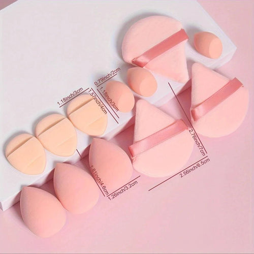 12 Piece All Purpose Makeup Sponge Set with Loose Powder Puffs Mini Air Cushion Puffs Beauty Eggs and Mini Beauty Sponges - MANDOTOS