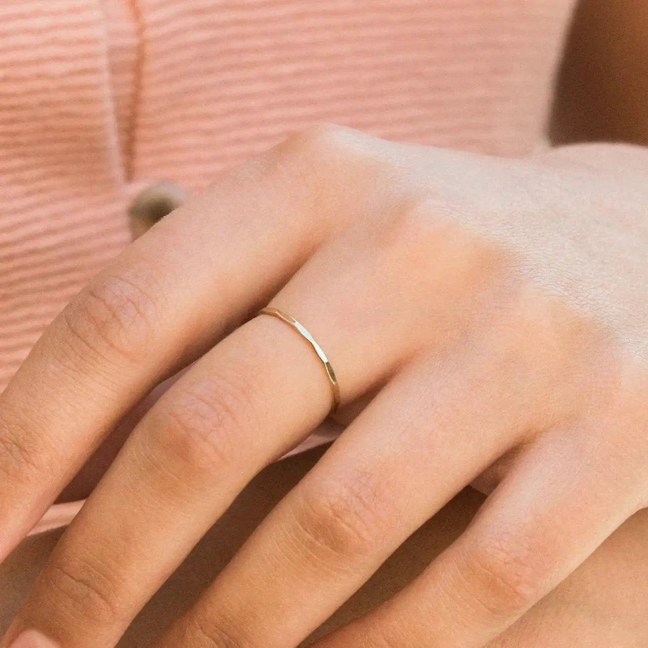 14K Gold Filled Textured Stacking Ring - MANDOTOS