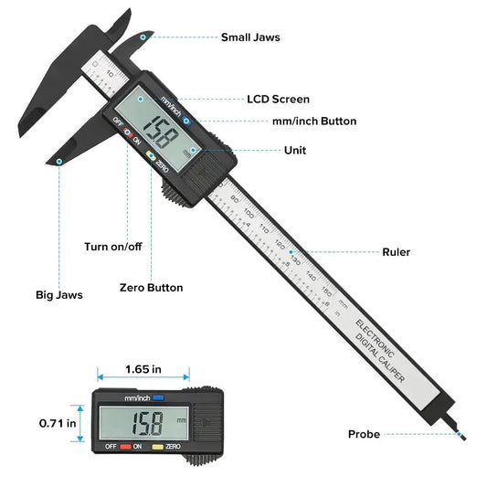 150mm 100mm Electronic Digital Caliper Carbon Fiber Dial Vernier Caliper Gauge Micrometer Measuring Tool Digital Ruler MANDOTOS