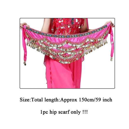 Mandotos multi-color glass silk velvet belly dance belt with crystals, waist chain, and hip scarf for elegant dance costume.