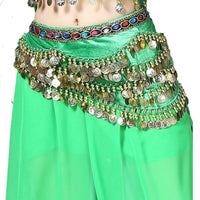 Mandotos new multi-color glass silk velvet belly dance belt with crystal accents, waist chain, and hip scarf for traditional dance costumes.