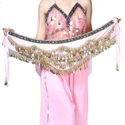 Mandotos multi-color glass silk velvet belly dance belt with crystals, waist chain, and hip scarf for elegant dance performances.