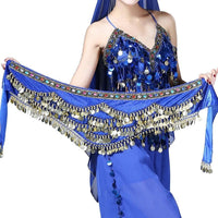 Mandotos multi-color glass silk velvet belly dance belt with crystals, waist chain, and hip scarf for elegant dance performances.