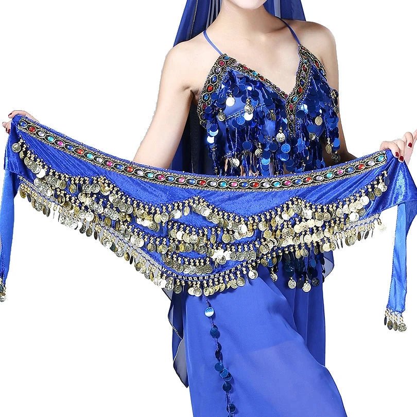 1PC New Style Belly Dance Belt Newest Multi-color Glass Silk Velvet Dancing Belt Scarf Crystal BellyDance Waist Chain Hip Scarf - MANDOTOS