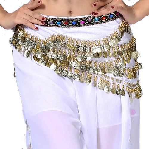 Mandotos new multi-color glass silk velvet belly dance belt with crystals, waist chain, and hip scarf for elegant dance performances.