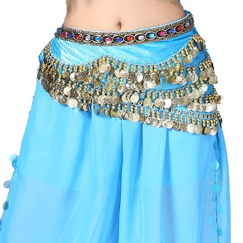 1PC New Style Belly Dance Belt Newest Multi-color Glass Silk Velvet Dancing Belt Scarf Crystal BellyDance Waist Chain Hip Scarf - MANDOTOS