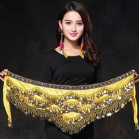 Mandotos multi-color glass silk velvet belly dance belt with crystals, waist chain, and hip scarf for elegant dancing performances.