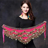 Mandotos multi-color glass silk velvet belly dance belt with crystals, waist chain, and hip scarf for vibrant dance performances.